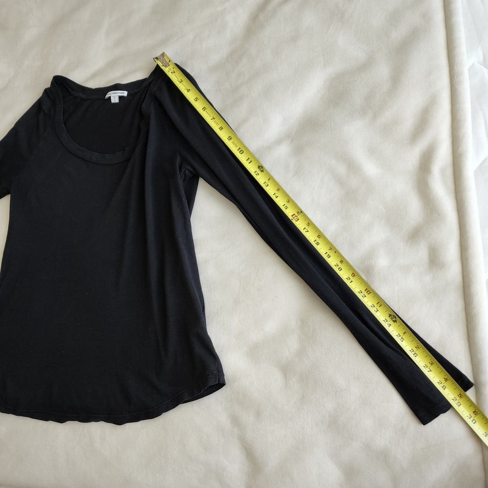 James Perse Size 1 Black Long Sleeve Scoop Neck 100% Cotton Top Shirt Blouse - Picture 12 of 12
